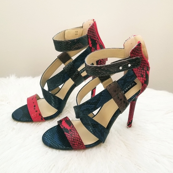 SOPHIA & LEE SNAKE SKIN STRAPPY SANDAL HEELS - Picture 1 of 8